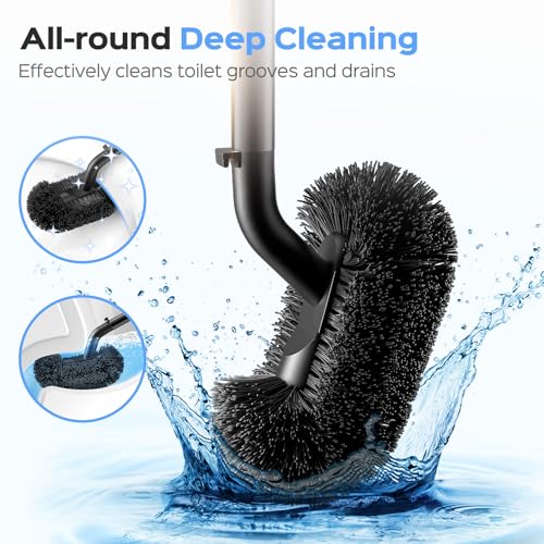 HAMITOR Toilet Plunger and Brush Set: 2 in 1 Stainless Steel Combo with Curved Bristles - Heavy Duty Toilet Unclogging for Family Bathroom - Compact Hideaway Apartment Cleaning Accessories - Black by HAMITOR - Image 2