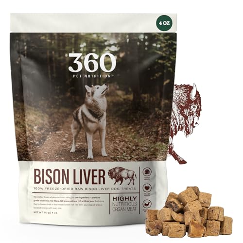 360 Pet Nutrition Freeze-Dried Raw Bison Liver Dog Treats – Singl...