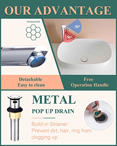 Kuzor Vessel Sink Faucet 1 Hole Single Handle Tall Bathroom Sink Faucet Chrome Bathroom Faucet With Pop Up Drain Solid Brass Faucet For Bathroom Sink #TOP3