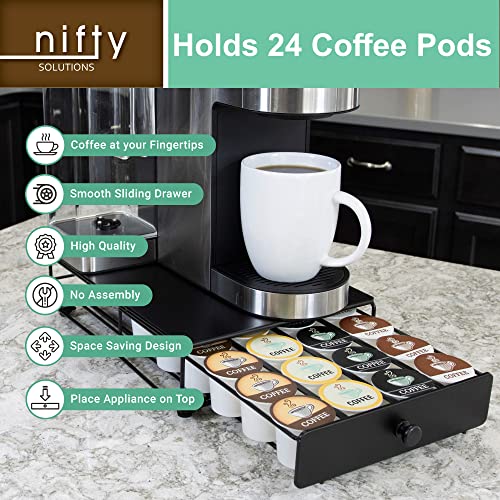 Nifty Solutions Capacity Nifty Rolling Mini Black Finish, Compatible With K-Cups, 24 Pod Pack Holder, Compact Under Coffee Pot Storage Drawer, Slim Home Kitchen Counter Organizer #TOP3