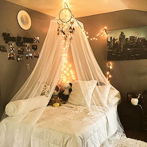 Gibot Luxury Mosquito Net Bed Canopy - Large White Universal Dome Hanging Bed Canopy Netting for Bedroom and Travel, Fit for Single to King Size Beds Hammocks Cribs,with Hanging Kit and A Storage Bag