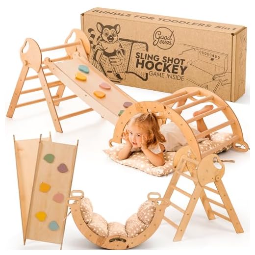 Goodevas 5-in-1 Montessori Klettergerüst Set: Indoor Kletterdreieck, Kletterbogen mit Kissen, und Rutsche für Kinder, Indoor Spielplatz 1-3 Jahre