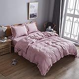 HOdo Home 布団カバー ダブル 4点セット 掛け布団カバー ベッドカバー 枕カバー ベッドシーツ ボックスシーツ 洋式・和式兼用 寝具カバーセット フリル付き ピーチスキン加工 洗い替え 速乾（ダブル ピンク）