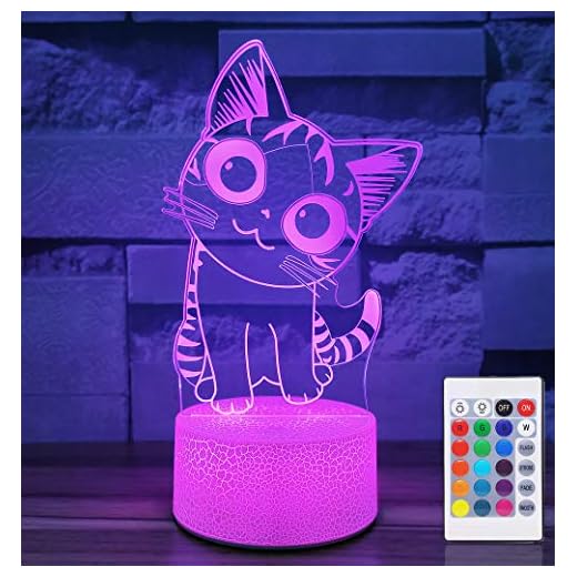 i-CHONY Cat Night Light for Girls,3D Optical Illusion Lamp 16 Colors Dimmable Cat Led Light with Remote & Luminous Base,Cat Gifts for Women Teens Boys Girls Kids Christmas Gifts