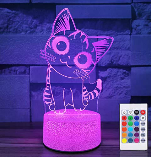 i-CHONY Luz nocturna de gato para niñas, lámpara de ilusión óptica 3D de 16 colores regulables, luz LED para gatos...