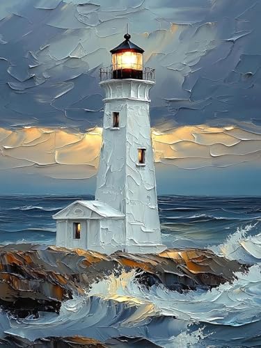 Mosaflare Paint by Numbers for Adults Beginner, Lighthouse Adult Paint by Number Kits on Canvas, DIY...