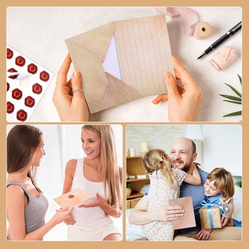 Cyiecw 160 Stück Briefpapier mit Umschlag Set (10 Farben),50 A5 Liniert und 50 Briefumschläge, Erwachsene Einfacher Retrostil Schreibpapier mit 60 Sticker (Retro)