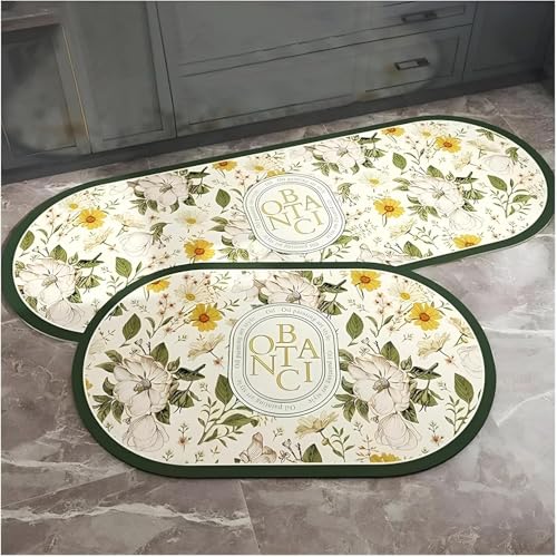 Image of proxin Rubber Rectangular Kitchen Mats for Floor Set of 2 Pcs, Super Absorbent, Anti-Skid, Fast Drying & Washable Mats for Kitchen Sink, Counter & Platform Area (Multi 1)