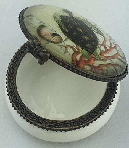 Value Arts Nautical Sea Turtle Trinket Box, Ceramic and Glass, 2 Inches Diameter