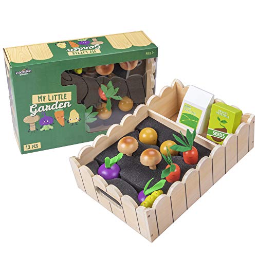 My Little Garden | Growing Vegetables Wooden Playset Activity For Children | Includes Carrots, Beets, Potatoes, Mushrooms, Trowel, Seeds, Fertilizer, Caterpillar (13 Pcs.) | Early Learning Toy #TOP5