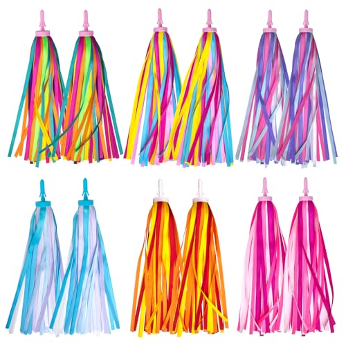 Mlurcu Bike Streamers Kid's Bike Tassels 6 Pairs Bicycle Handlebar Streamers Colorful Ribbon Streamers Bike Decorations Scooter Bicycle Tricycle Handle Grips Accessories for Girls Boys