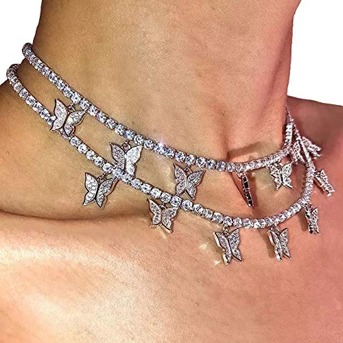 Butterfly Necklace Tennis Chain Butterfly Choker Bling Iced CZ Butterfly Necklace Silver Women3