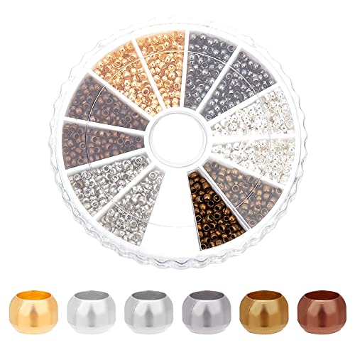 Pandahall 1 Box 6 Colors 2mm Round Brass Tube Crimp Beads, Hole: 1.2mm, About 3000pcs/box