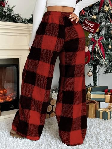 Image of ZAFUL Women's Fuzzy Plush Pajama Pants Wide Leg Pj Bottoms Lounge Pants