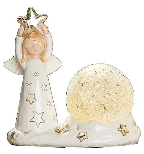 Ange Gardien avec étoile figurine LED beige or déco de Noël 11 cm