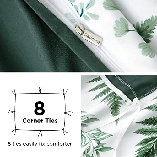 Image of Bedsure Duvet Cover Queen Size - Reversible Plants Duvet Cover Set with Zipper Closure, 3 Pieces Green Bedding Set with 8 Corner Ties and 2 Pillow Shams 20 inchx26 inch
