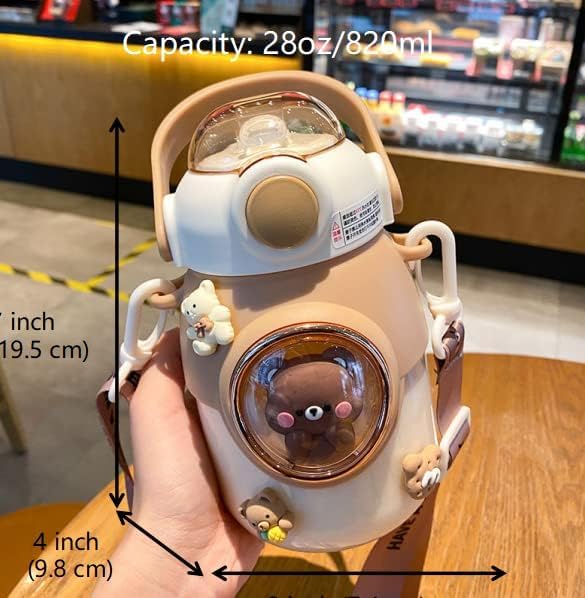 LEJN 28 oz Water Bottle Kawaii with Adjustable Shoulder Strap for Summer Cold Water Chill Portable Leakproof BPA-free Cartoon Children Cup Traveling Hiking Camping (White820ml) - Image 8