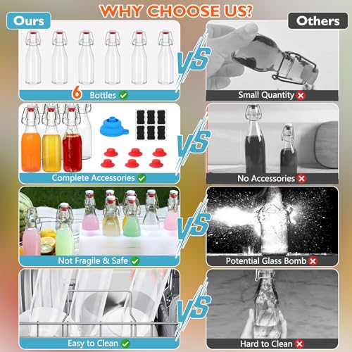 Miniatura 6 de Yamaiduo 6 Botella Cristal 500ml Con Tapón Hermético, Botella Cristal Reutilizable, Botella Vidrio Con 6 Precintos Extra, 6 Etiquetas, Embudo, Para Bebidas, Cerveza, Aceite, Zumo, Agua