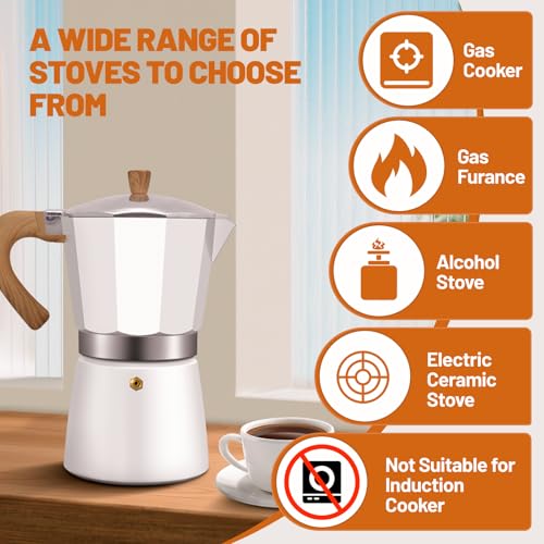 Image of 6 Cup Aluminum Espresso Stovetop Moka Pot Express Coffee Maker Percolator Italian Classic Mocha Coffee Machine for Italian and Cuban Cafe Brewing for Home & Camping 300ml 10oz