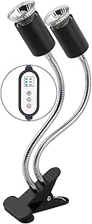 Rehomy Lâmpada de calor para répteis, lâmpada de calor de cabeça dupla com grampo, luz de réptil UVA UVB com temporizador de ciclo inteligente para tartaruga, dragão barbudo, lagarto e mais, 2 lâmpadas 25 W + 50 W