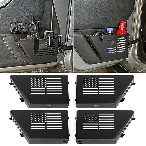 Z8 4 Pack Metal Front and Rear Door Storage Box with USA Flag Style, Door Side Insert Organizer Box Pockets Compatible with 2011+ Jeep Wrangler JK JKU 4 Door,Interior Storage Expansion Accessories