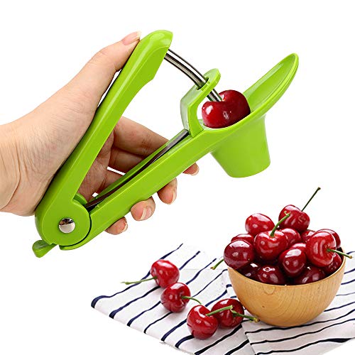 Hovico Cherry Pitter Remover,Cherry Fruit Kitchen Olive Core Remove Pit Tool Seed Gadget Stoner Corer Pitter Remover,Portable Cherry Pitter Tool Kitchen aid with Space-Saving Lock Design (Green)
