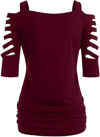 Amazon.com: Blusas cortas para mujer, camisetas de manga lacerada con corte  de hombro a la moda para mujer, blusas casuales para mujer : Deportes y  Actividades al Aire Libre