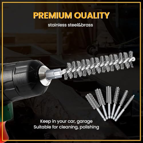 Image of Serplex 12Pcs Bore Brush Set for Drill Stainless Steel & Brass Wire Cleaning Brushes with 1 /4 inch Hex Shank, Wire Brush for Drill Machine, Rust & Paint Removal Tools for Power Drill, Impact Driver