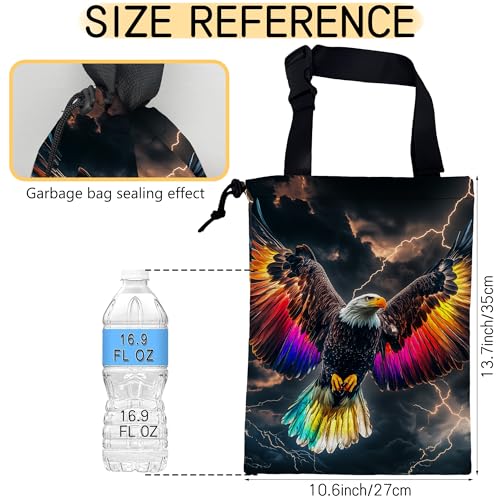 Image of Colorful Bald Eagle Car Trash Bag,Lightning Sky Strap Drawstring Car Garbage Bags,Car Back Seat Organizer with Adjustable Buckle for Car Accessories