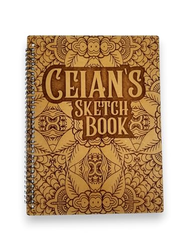 Personalized Engraved Wood Sketch Book | 9in X 12in Custom Name Sketch Book | 50 Page Wire Bound...