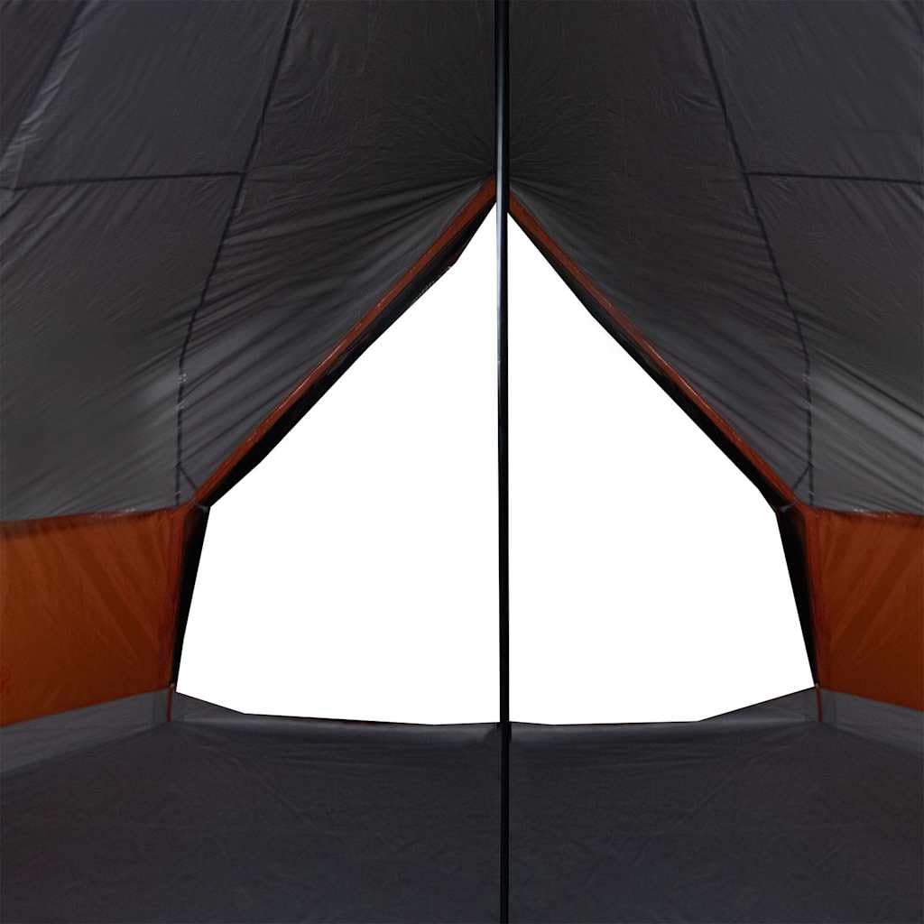 Wodoszczelny namiot rodzinny Tipi dla 12 osób, szaro-pomarańczowy, 600 x 600 x 350 cm, z przyłączem E, 3 kieszenie do przechowywania, wytrzymały poliester 185T, na kemping, do aktywności na świeżym