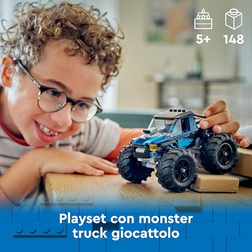 City Monster Truck Blu, Giocattolo Fuoristrada Off-Road da Costruire, Giochi per Bambini e Bambine da 5 Anni in su con Costruzioni, Regalo Divertente con Minifigure del Pilota del Veicolo 60402 - Lego - Immagine 1