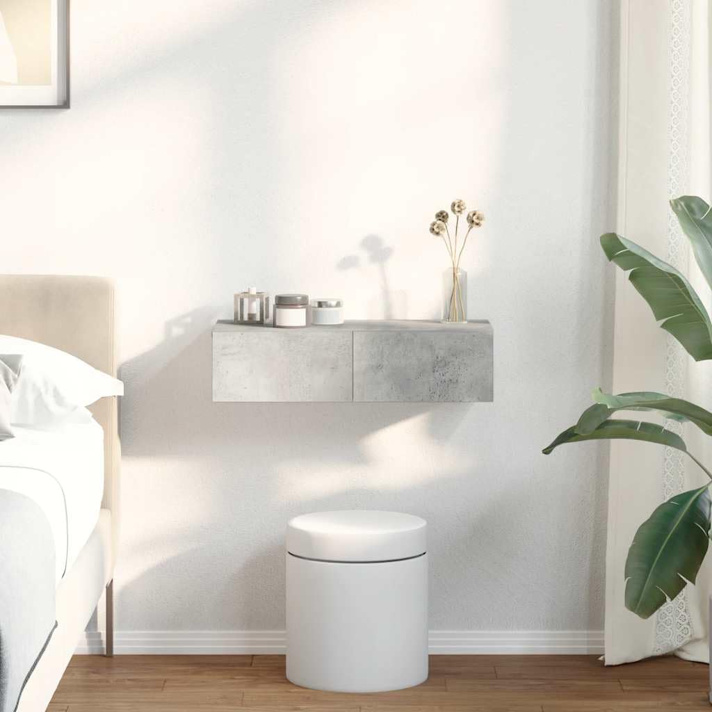Estantería de pared con cajones, color gris hormigón, 60 x 26,5 x 15 cm, material de madera, diseño moderno y resistente, estantería flotante para baño, salón, dormitorio, cocina