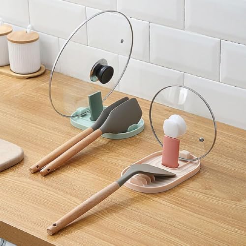 Image of Kitchen Spoon Rest with Pot Lid Holder, 2-in-1 Heat Resistant Utensil Rest Stand with Drip Tray, Countertop Spatula Holder for Spoon, Ladle, Turner & Cooking Tools, Easy Clean Kitchen Organizer