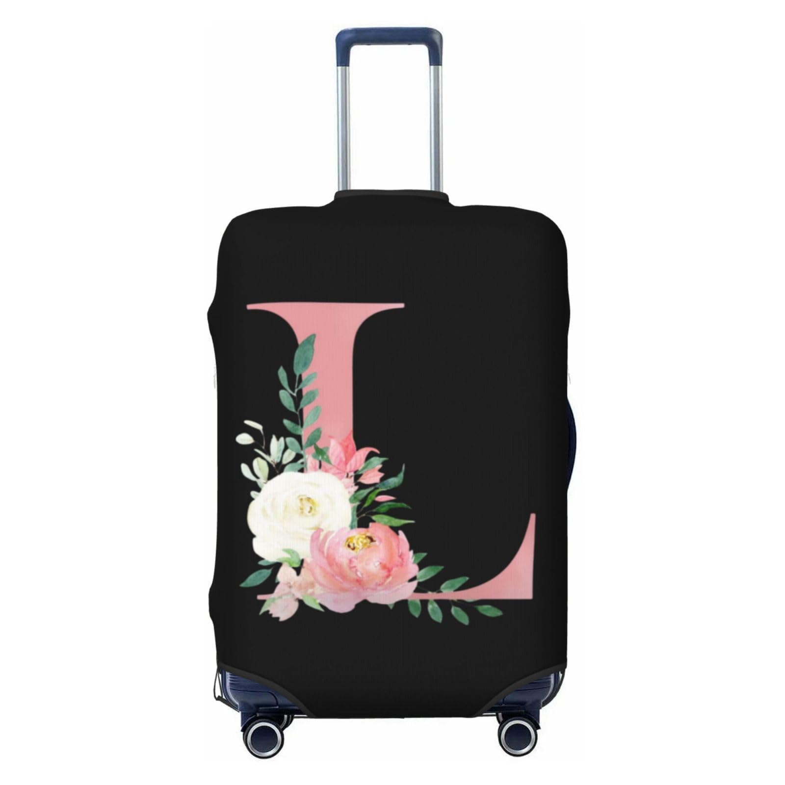 Luggage Cover Flower Letter L Black Suitcase Protector fits 18-32inch Travel Suitcase Cover Washable Dustproof with Concealed Zipper for Wheeled