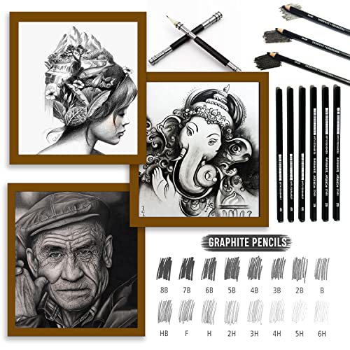 Image of DaKos 29 Pieces Professional Sketching & Drawing Art Tool Kit with Graphite Pencils, Charcoal Pencils, Paper Erasable Pen, Craft Cutter-Light weight (with Colorful Printed Rolling Pouch)