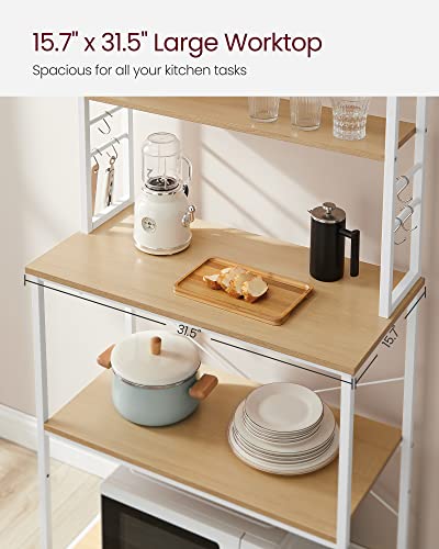 Image of VASAGLE Coffee Bar, 31.5 Inches Baker's Rack for Kitchen with Storage, 6-Tier Kitchen Shelves with 6 Hooks, Microwave Stand, Modern, Golden Oak and Cloud White UKKS019W09