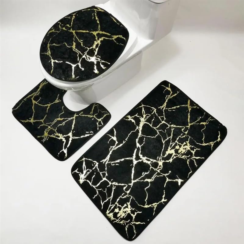 3 pezzi/set tappetini da bagno moquette poliestere ad asciugatura rapida marmo antiscivolo copriwater tappeto prodotti for il bagno (Color : Grey)
