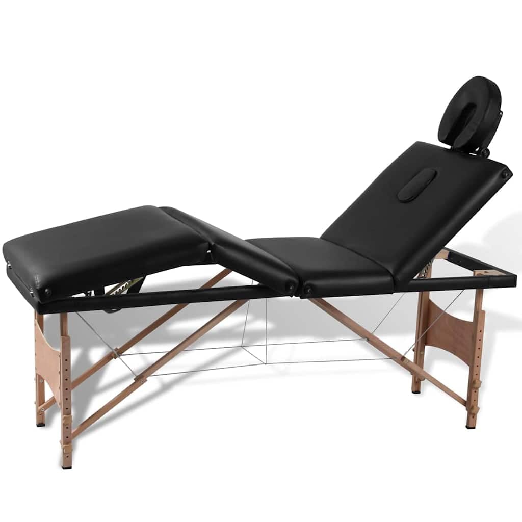 Refined Camilla de Masaje Plegable 4 Zonas Estructura de Madera Negra