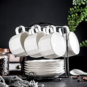 Espresso Cups Set Ceramic Coffee and Tea Set Series 6 Cups and Saucers Teaspoon and Coffee Stand