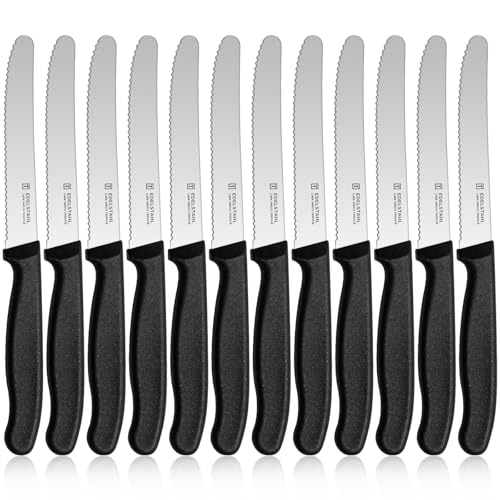 targzier Schwarzes Frühstücksmesser 12 Stück, Brotmesser Wellenschliff,Hochwertige Tomatenmesser aus Edelstahl,Scharfe Besteck Messer...