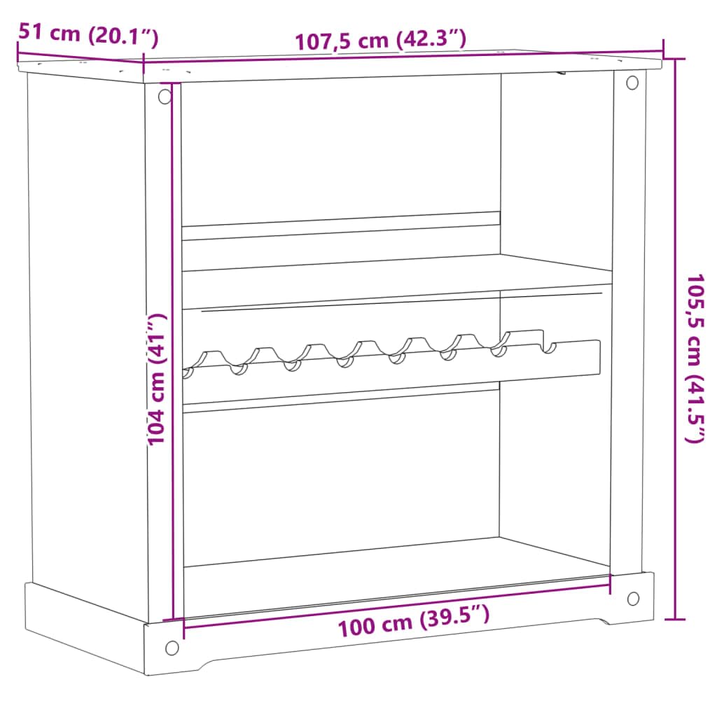 Mobiletto per vino in legno di pino, 107,5 x 51 x 105,5 cm