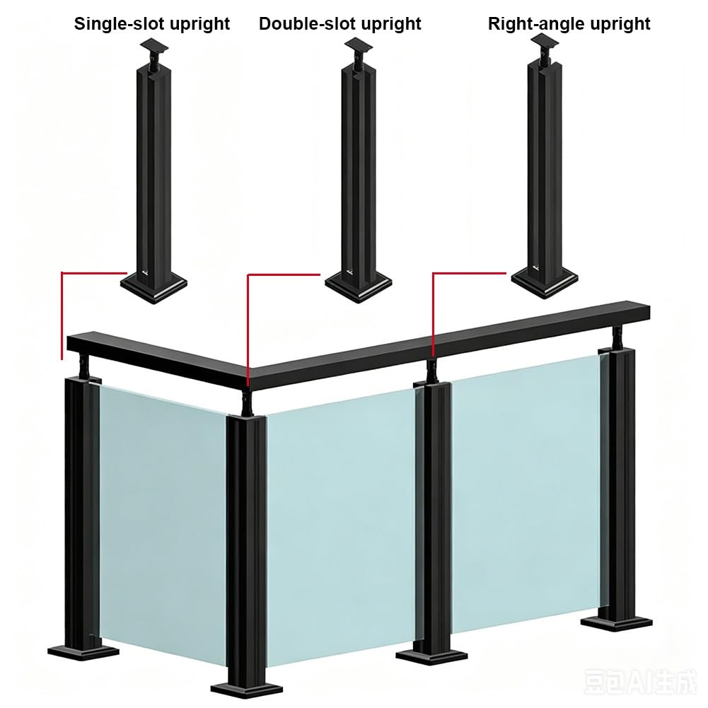 Geländerpfosten aus Aluminiumlegierung für Balkon- und Poolgeländer, mit flachen, verstellbaren 270°-Winkelhalterungen (Endpfosten, 85 cm/33,5 Zoll).