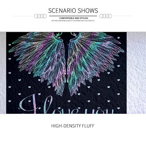 Door Rug 23.6Inch Holographic Heart Shaped Angel Wings And Pattern With Little Hearts On Background Round Bathroom Carpet Mat Non-Slip Shower Carpet Flannel Super Soft Absorbent Mat Pet Mat Ljn #TOP4