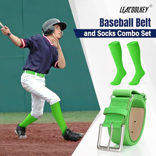 Image of LEACOOLKEY Baseball Belt and Socks Combo Set Adjustable Softball Socks and Elastic Belt for Youth and Adult