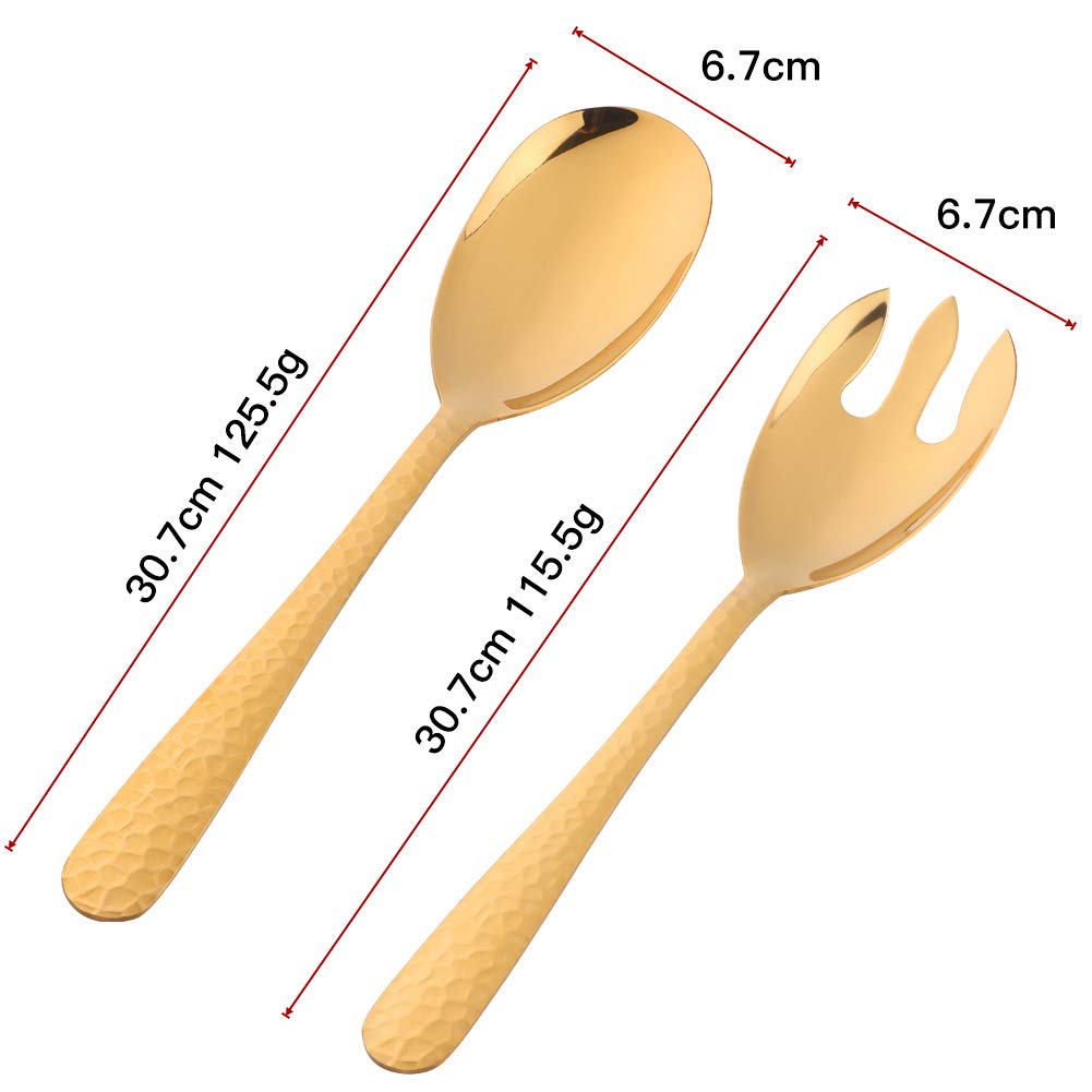BISDARUN Gold 2 Piece Salad Servers Salad Serving Set Stainless Steel Salad Spoon and Salad Fork - Image 2