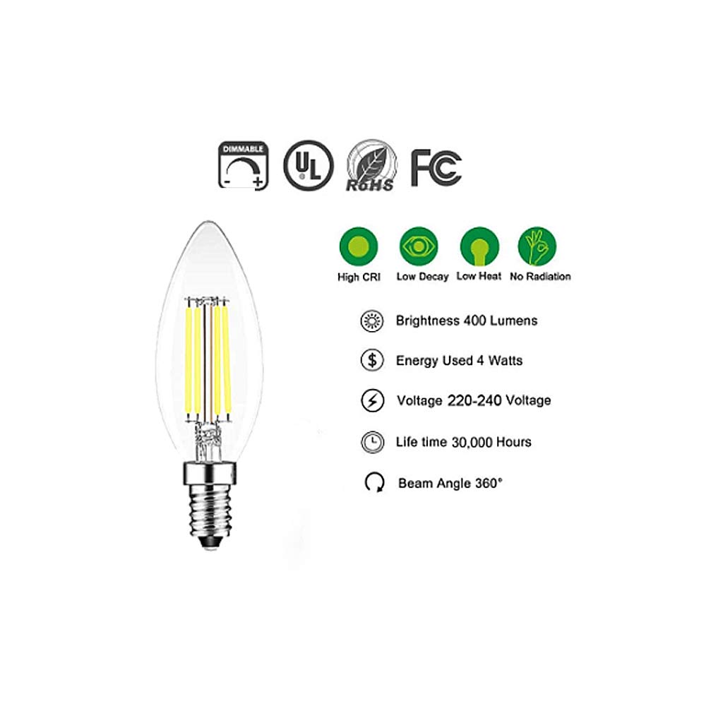 Lampadine a Candela E14 LED, 20 Confezioni Lampadine LED 6500K Lampada a Luce Bianca Fredda, 4w è Equivalente a una Lampada Alogena da 40W,Lampadine a Filamento Non Dimmerabili AC220-240V