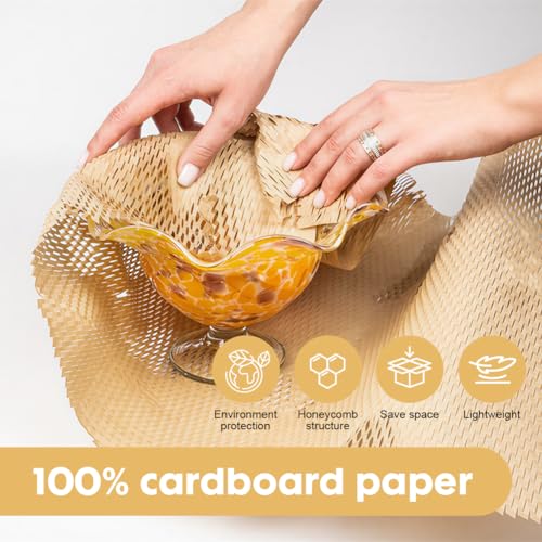 RANJIMA Wabenpapier Rolle, 38cm x 50m Verpackungsmaterial, Wabenpapier Verpackungspapier, Seidenpapier Papierrolle für Versand und Umzüge Zerbrechliche, Gegenstände Luftpolsterfolie Alternative