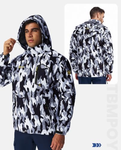 Image of TBMPOY Men's Winter Jackets Skiing Waterproof Snow Thick Fleece Lined Hooded Utility Cold Weather Warm Outdoor Ice Work