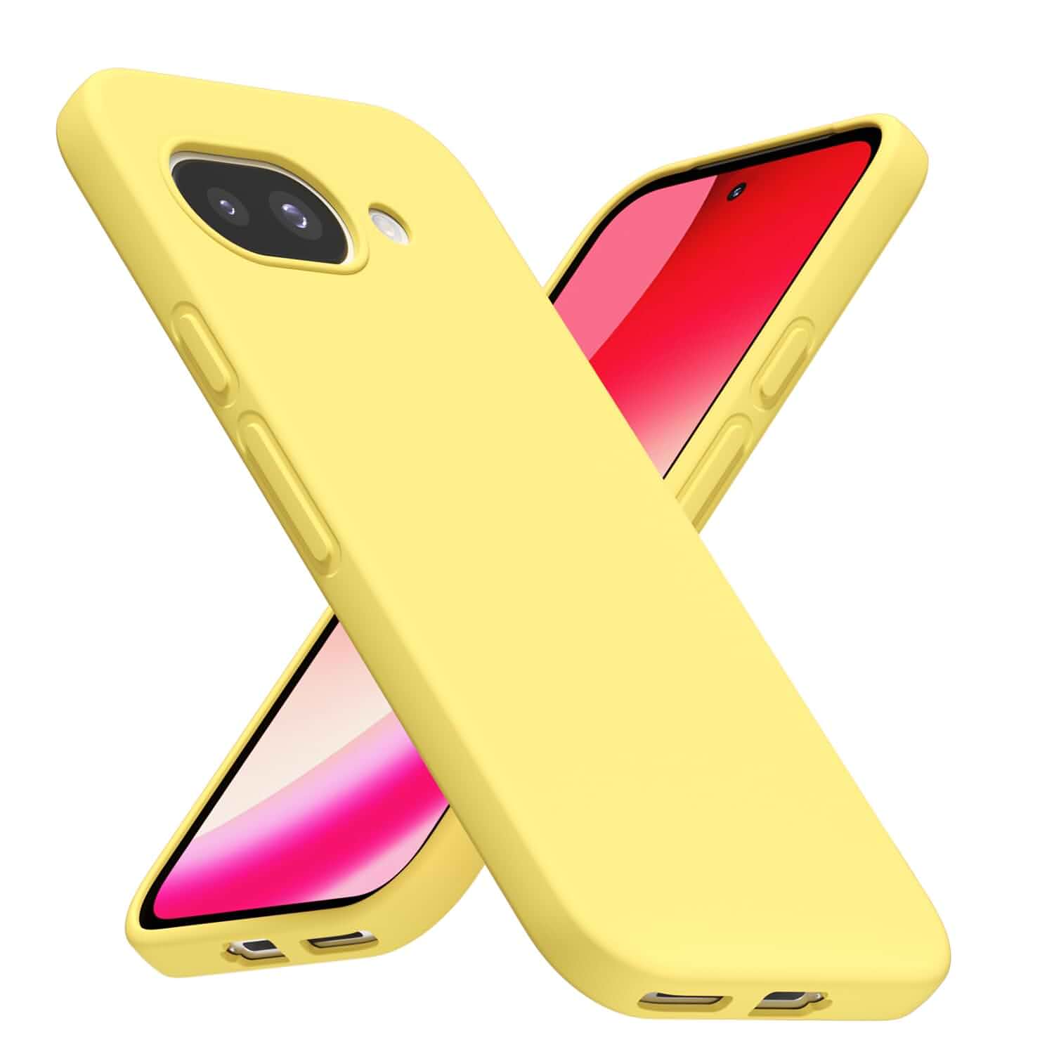 LoeoeL for Google Pixel 10A Phone Case Silicone, Minimalist Ultra Thin Slim Soft Rubber Solid Color Simple Cute Case for Girls, Aesthetic Girly Plain Jelly Gel &Camera Cover Protection, Yellow Solid